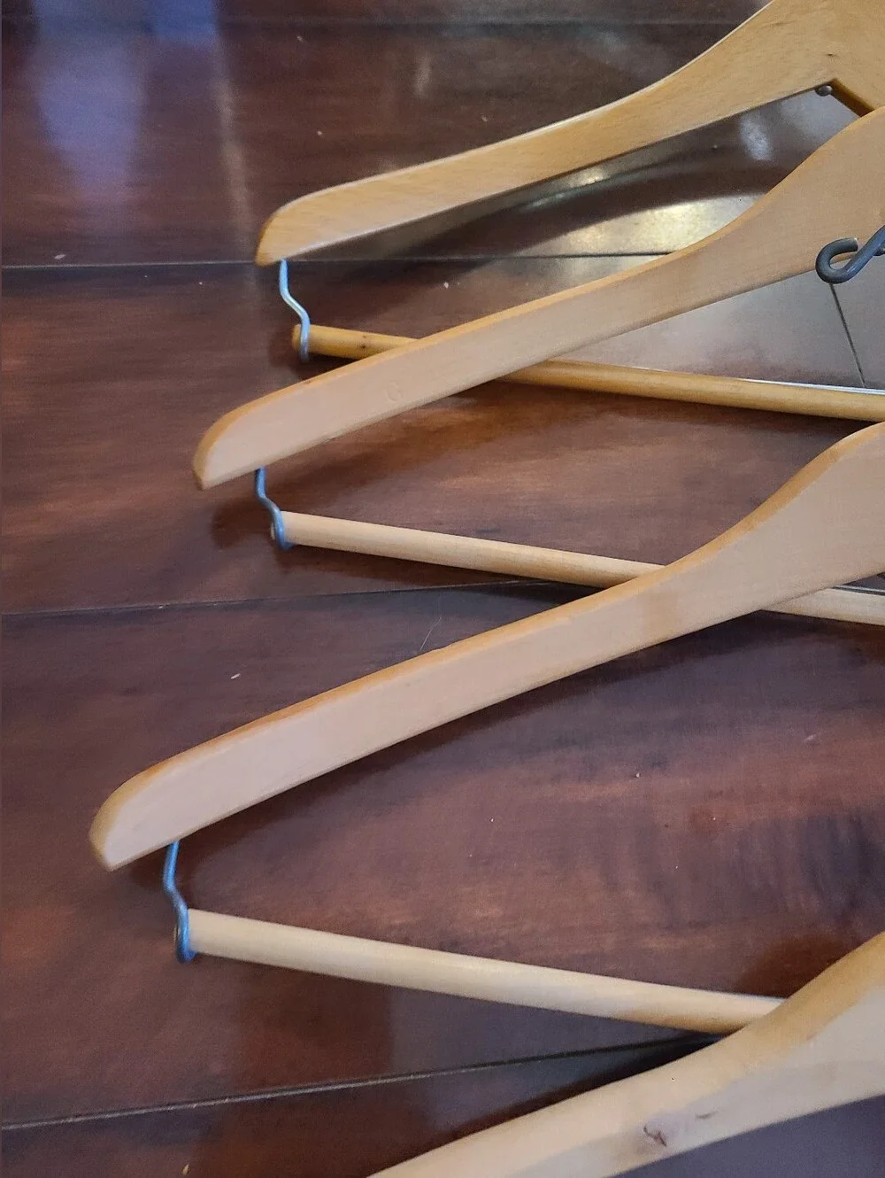 Lot of 5 Vintage Wood Wishbone Suit Hangers - Natural & Varnished Finish